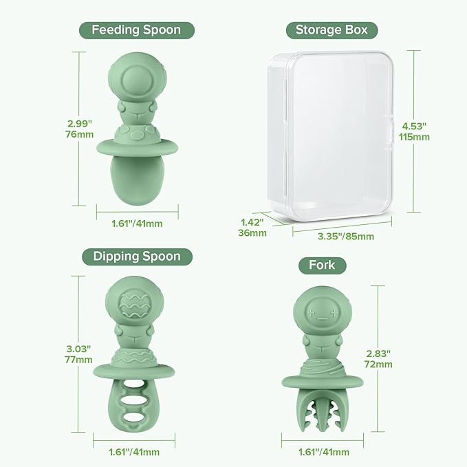 Haakaa Astronaut Beginner Silicone Cutlery Set β Baby Spoons and Forks for Self Feeding 6 Months, Baby Led Weaning Supplies, Toddler Feeding Essentials