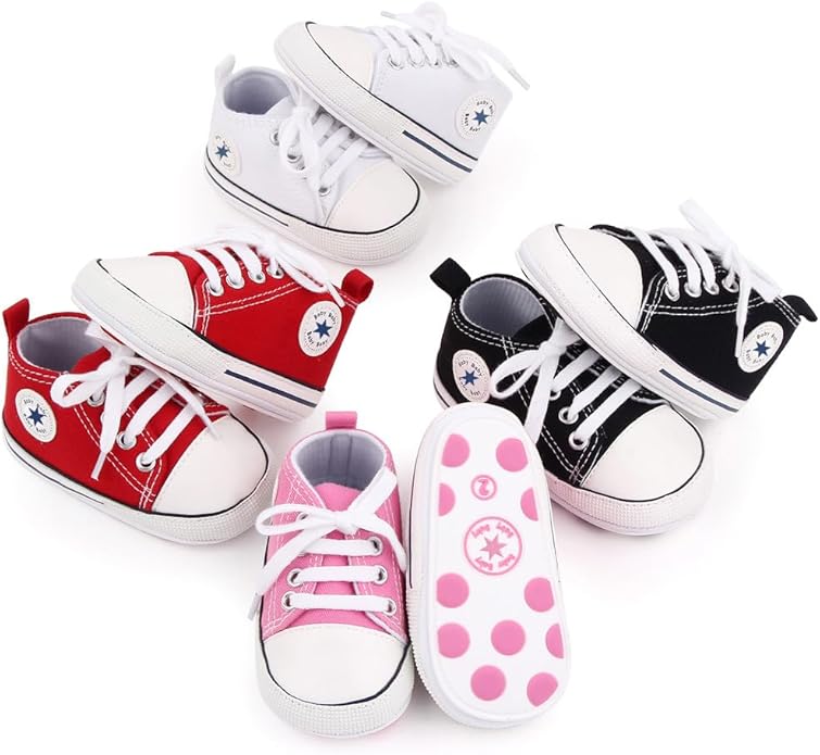 Unisex Baby Boys Girls Shoes, Newborn Infant Non-Slip Canvas Denim High Top Sneakers, Toddler First Walkers Shoes