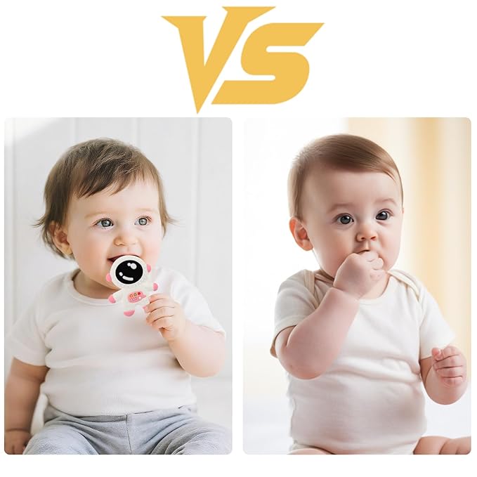 Baby Teething Spaceman Toy for 3+ Months Infants Sucking, Food Grade Silicon Astronaut Styling Teether, BPA Free (4 in 1 Pack)