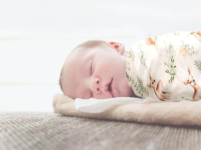 Little Jump Muslin Swaddle Blankets Neutral, Woodland Muslin Baby Blanket Receiving Blanket for Boys & Girls Unisex, Soft Large 47 x 47 inches (Rabbit & Deer)