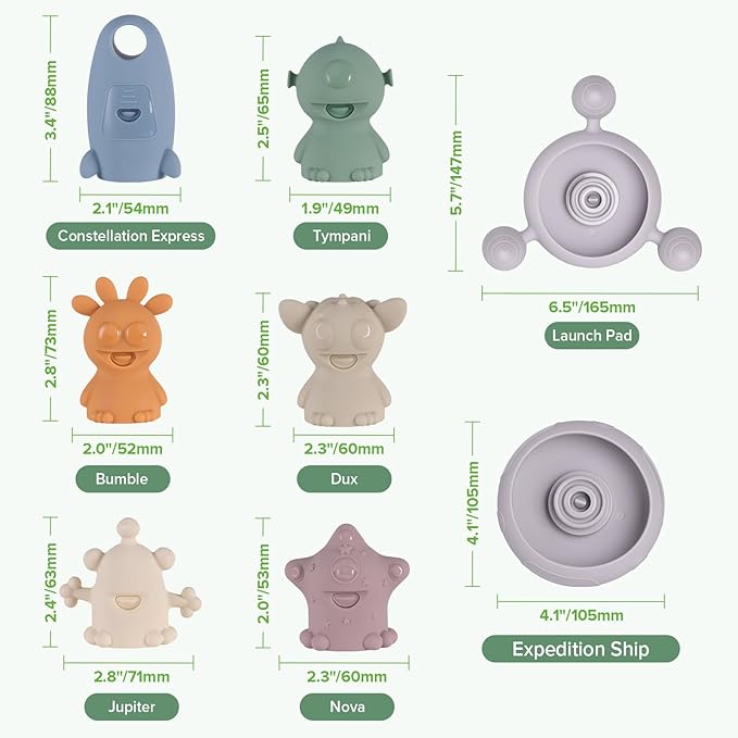 Haakaa Squeeze Alien Explorers Baby Bath Toys, Food Grade Silicone Toddler Bath Toys for Bathtubs/Swimming Pools/Beaches, Detachable Mold Free Floating Tub Toys for Kids Ages 1-3 (Whole Set)
