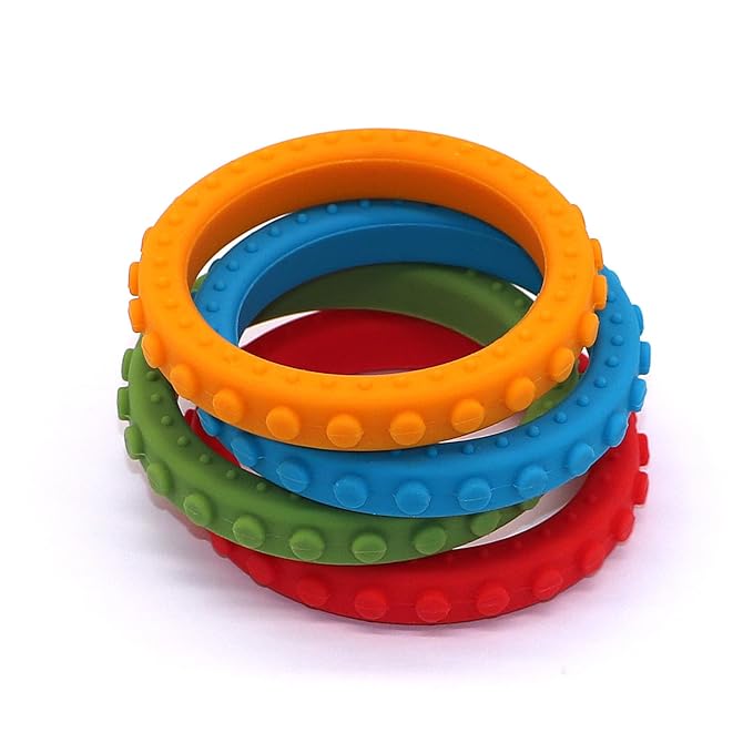 Sensory Chew Bracelets for Boys Girls 4 Pack, Silicone Fidget Bracelet for Kids with Autism ADHD Anxiety or Special Needs, Oral Motor Aids Toddler Bracelets Sensory Chew Toys for Kids Chewing Biting