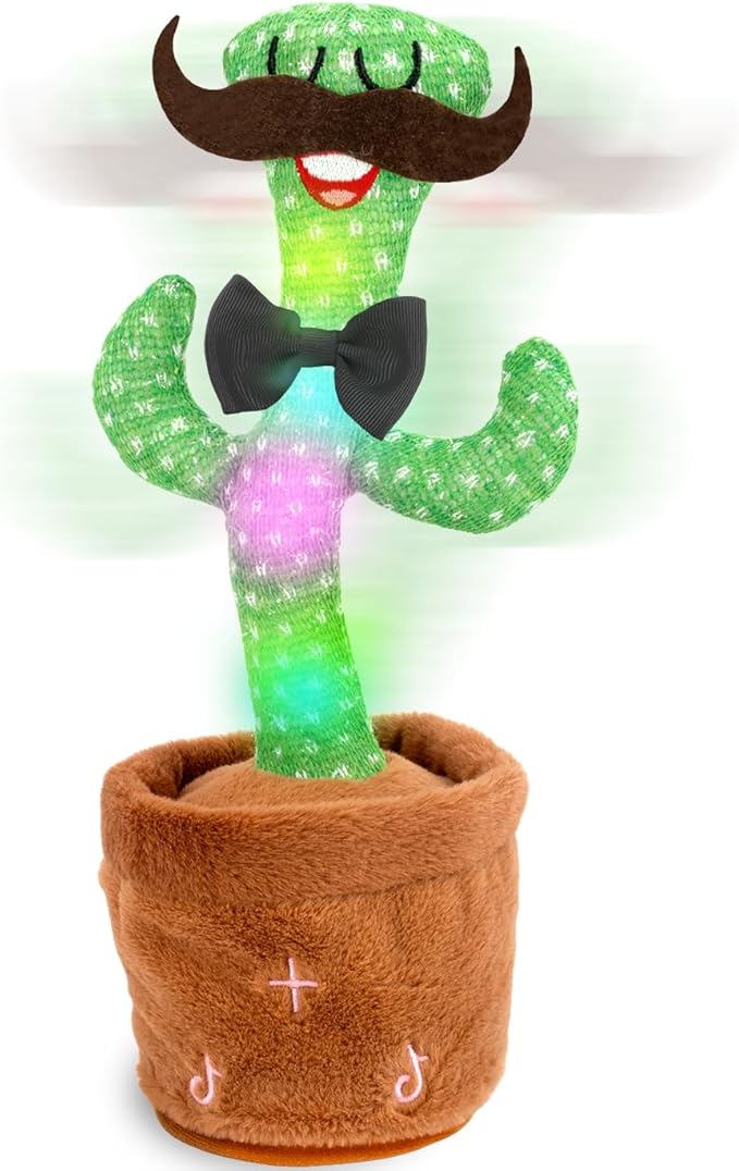 Dancing Cactus Toy, Talking Cactus Toys, Volume Adjustable Easter Gift for Baby Girls Boys Kids 1 2 3 6 9 12 Year Old, Repeat What You Say Toy of Easters Gifts-Black Tie