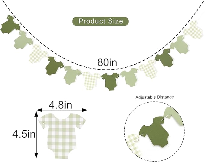 Green Bodysuit Banner - Green Gingham Banner,Baby Shower Decoration,Green Baby Shower Bunting,Girl Boy Baby Shower Decor (green)