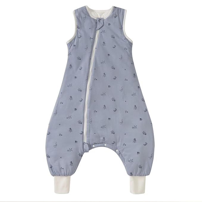 Super Soft Winter 2.5 TOG Sleep Sack with Feet, 100% Organic Cotton Warm Toddler Sleeping Sack with Legs, Ocean, Size L