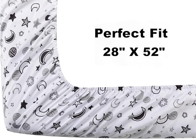 4 Pack Star and Moon Neutral Unisex Fitted Baby Crib Sheets Set for Baby Boys or Girls