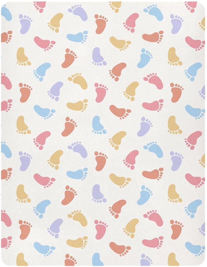 Baby Crib Sheets Colorful Baby Footprints Crib Sheets for Boys Girls,Neutral Bassinet Toddler Bed Play Sheets Breathable Soft and Portable 52 * 28 * 9in