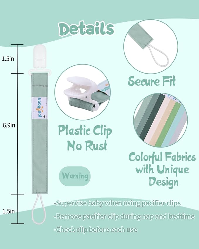 Babygoal Pacifier Clips 8 Pack, Pacifier Holder Clips for Baby Boys and Girls Fits for Most Pacifier, Binkie Styles & Baby Teethers & Toys and Gift-Neutral Color 8PS43