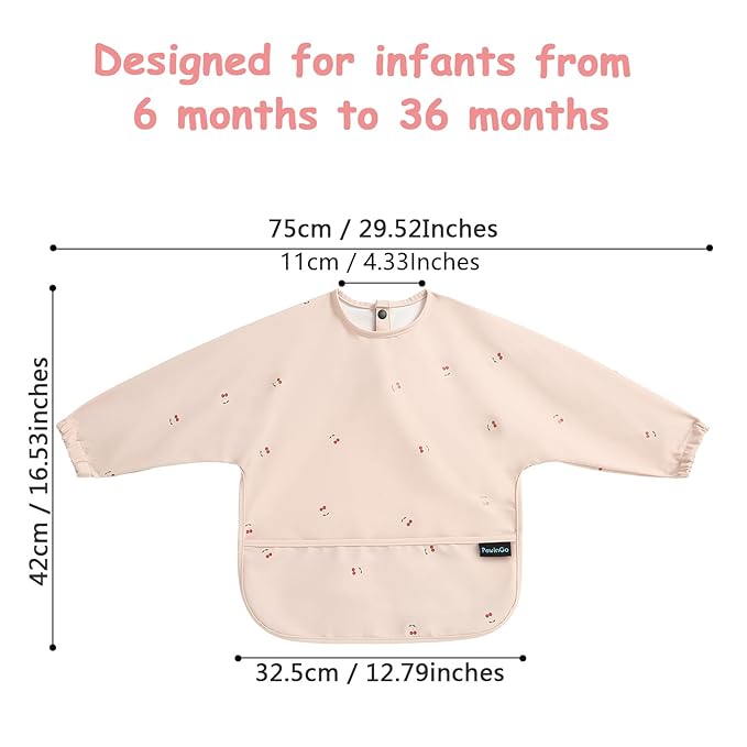 Baby Bibs with Long Sleeve Bib & BLW, Coverall Bibs for Baby Feeding, PU Soft and Skin-Friendly Material, Machine Washable, Waterproof and Easy to Clean, Baby Infant Toddlers (Pink)