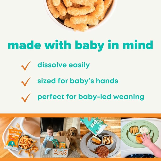 Puffworks Baby Organic Almond Butter Puffs, with Peanut Butter, Plant Protein, USDA Organic, Gluten-Free, Vegan, Non-GMO, Kosher, 1.0 Ounce (Pack of 6)