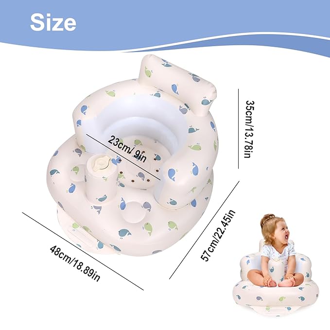 Inflatable Baby Chair, Inflatable Baby Seat for Babies 3 Months and Up, Summer Blow Up Chair with Built in Air Pump, Bumbo Seat for Learning to Sit, Palying, Camping, Whale