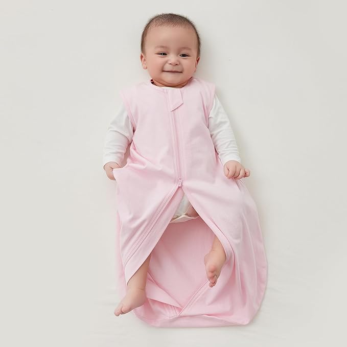Duomiaomiao 3 Pack Baby Sleep Sack 100% Organic Cotton Lightweight Breathable Comfy Toddler Sleeping Sack (0.5tog Gray&Blue&Pink, Large)