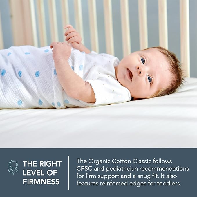 Naturepedic Organic Baby Crib Mattress - 2-Stage Lightweight Infant & Toddler Mattress - Waterproof Bed Mattress for Crib - Non-Toxic for Baby and Toddler Bed - 52" x 28”