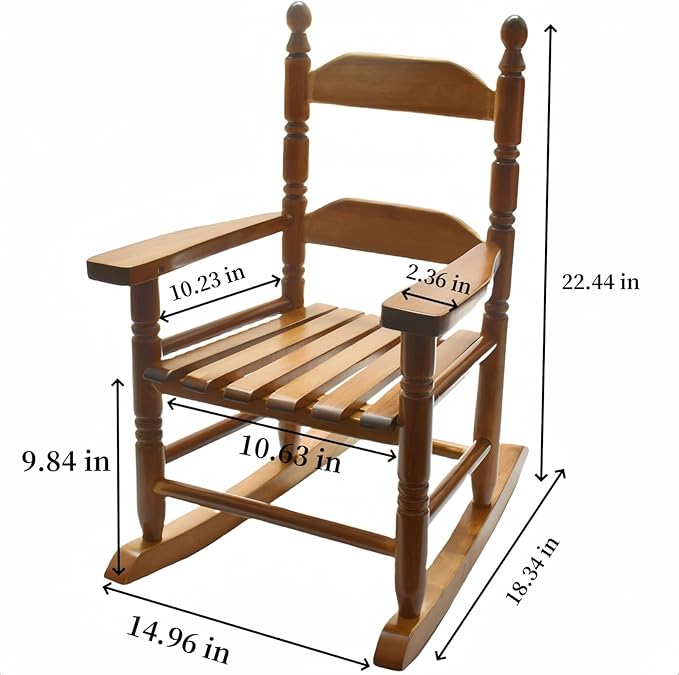 Child Rocking Chair for 3-6 Small Baby Kids Wooden Outdoor Furniture Indoor Living Room Lounge Bedroom Porch Patio Outside Brown