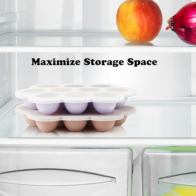 PandaEar 2 Pack Silicone Baby Food Freezer Tray with Lids, Baby Food Perfect Storage Container for Homemade Baby Food, Fruit, Purees and Breastmilk (Pink/Purple)