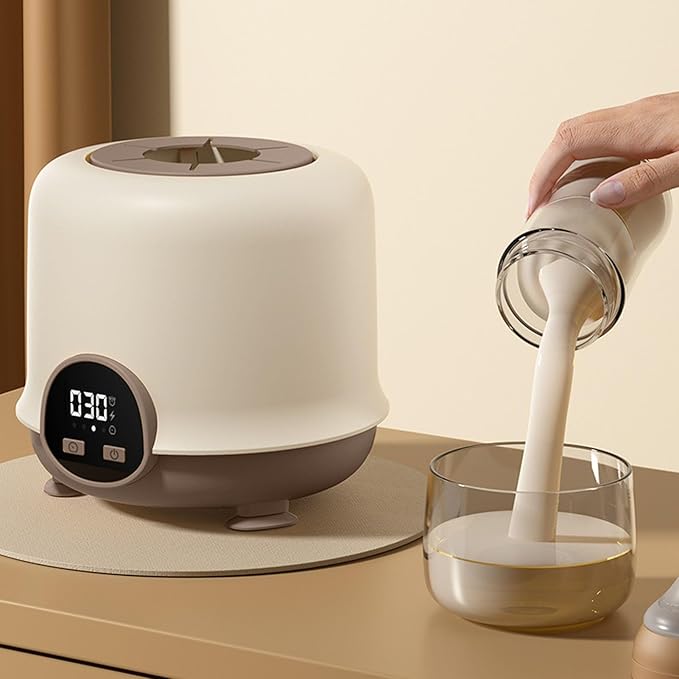 Automatic Baby Bottle Shaker, Low Noise Digital Display Cordless Baby Bottle Mixer Baby Formula Mixer Formula Pitcher for 50‑80mm Bottles (Brown)