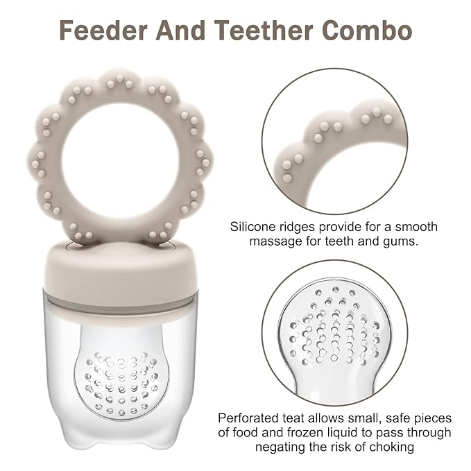 Baby Silicone Fruit Food Feeder Pacifier & Breastmilk Popsicle Freezer Molds,BPA Free Food Storage Containers Frozen Ice Tray for Babies Feeding Safely, Infant Fruit Teething Toy (Beige)