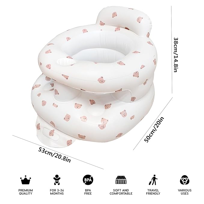 Inflatable Baby Seat for Babies 3-36 Months,Baby Floor Chair with Built in Air Pump,Infant Back Support Seat for Sitting & Learning to Sit (Bear)