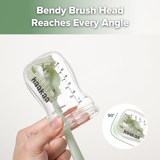 Haakaa 5-in-1 Cleaning Brush Set β Baby Bottle Brush & Bottle Brush Cleaner, Multi-Purpose 360Β° Comprehensive Cleaning for Breast Pumps, Breast Milk Collector, Baby Bottles, Nipples ,Straw β Portable