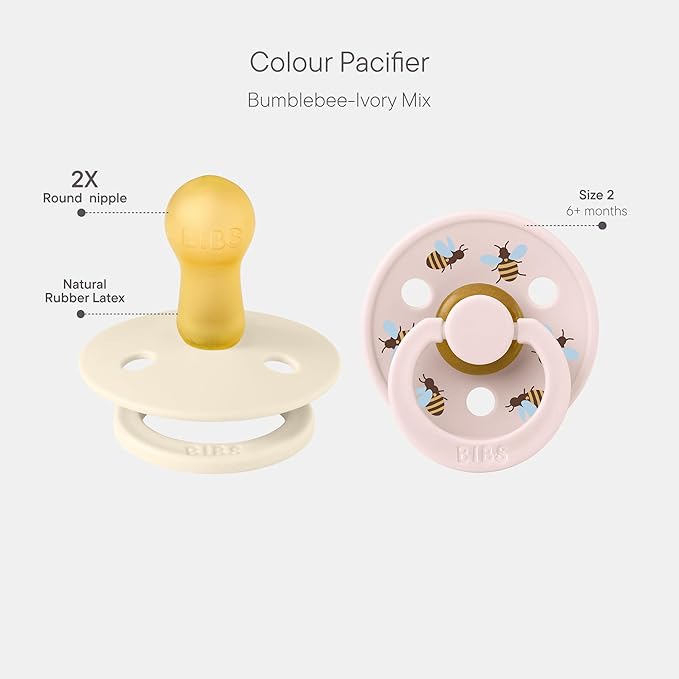 BIBS Colour Studio Soother 2-Pack, BPA Free Dummy Pacifier, Round Nipple. Natural Rubber Latex, Made in Denmark, Size 2 (6-18 Months), Ivory/Petal