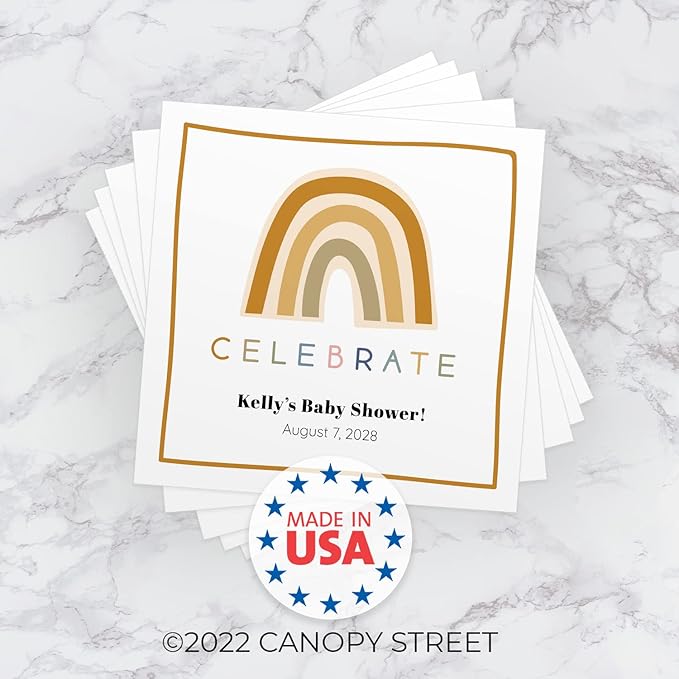 Personalized Modern Rainbow Beverage Napkins / 100 Custom Colorful Birthday Cocktail Napkins/Adorable Gender Neutral Baby Shower Design/Party Supplies/Made In The USA