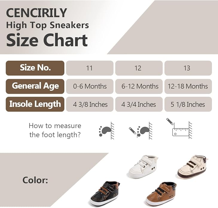 CENCIRILY Baby Boys Girls High Top Sneakers Soft Soles Anti Skid Infant Ankle Shoes Toddler Prewalker First Walking Crib Shoes