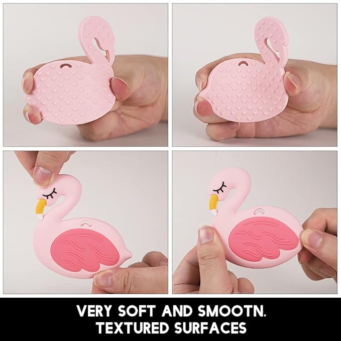 Baby Silicone Teether,Sensory Chew Toys,BPA Free Soft and Effective Infant Teething Pain Relief Toys,Freezer Safe,Food Grade Silicone,Best Shower Gift for Boys and Girls (Flamingo)