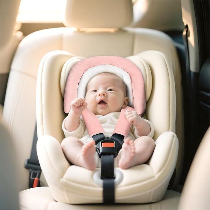 Baby Car Seat Head Body Support & Strap Covers 2 in 1 Infant Car Seat Insert, Reversible Soft Breathable Newborn Cushion Pads for Preemie, Perfect for Carseats, Strollers, Swings (Light Pink & White)