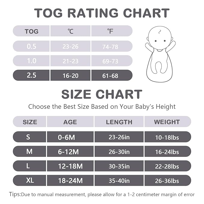 Mosebears Sleep Sack Baby Winter Wearable Blanket with 2-Way Zipper,2.5 TOG Cotton Sleep Sack Unisex (Light Grey, 0-6 Months)