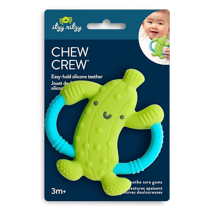Itzy Ritzy Pickle-Shaped Baby Teether with Handles; Silicone Teether for Babies with Easy-Grab Handles and Textured, Teethable Surfaces - Baby Teething Toy for 3 Months & Up (Pickle)