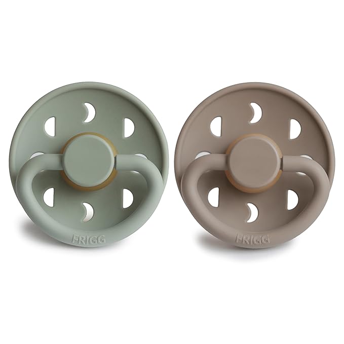FRIGG Moon Natural Rubber Baby Pacifier | Made in Denmark | BPA-Free (Sage/Portobello, 0-6 Months) 2-Pack