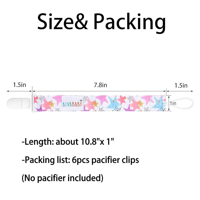 ALVABABY Pacifier Clips 6 Packs Rainbow Paci Clip Holder Leashes for Baby Boys and Girls Fits Most Pacifier,Binkie Styles,Baby Teethers,Toys