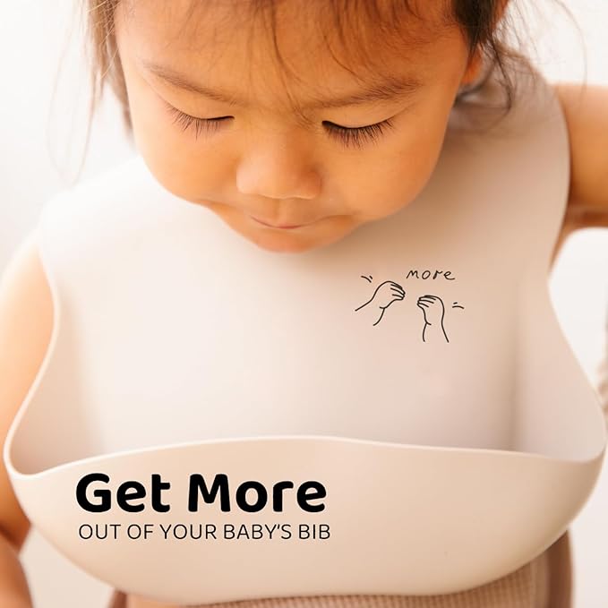 Baby Sign Language Bib, Silicone Baby Bibs, ASL Graphics, Food Catcher, Adjustable, Waterproof, Soft, 6-36 Months