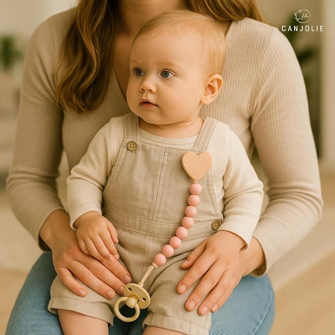 Wood Paci Clips 2 Pack for Baby Girl, Premium Flexible Bead Design, Universal Fit, Safe Pacifier Holder
