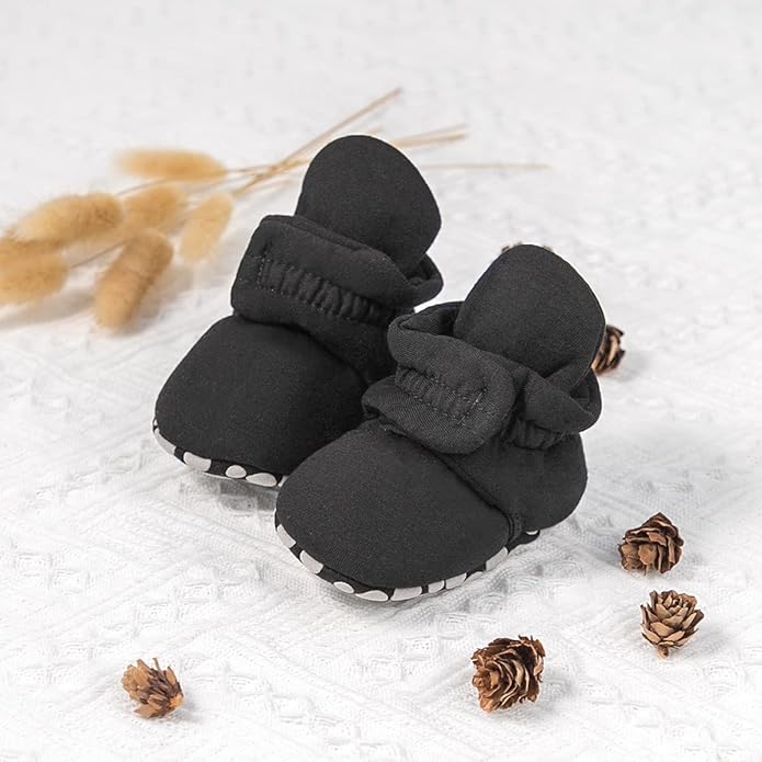 Sawimlgy Newborn Infant Baby Girl Boy Cotton Booties Stay On Sock Slippers Soft Bedroom Shoes Non-Skid Ankle Boots With Grippers Toddler Crib Warm Shoe First Walker Birthday Shower