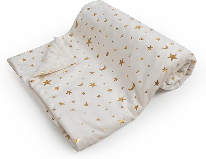 Baby Blanket for Boys Girls Soft Minky with Double Layer Dotted Backing, Star and Moon Printed 30 x 40 Inch Receiving Blanket (Beige)