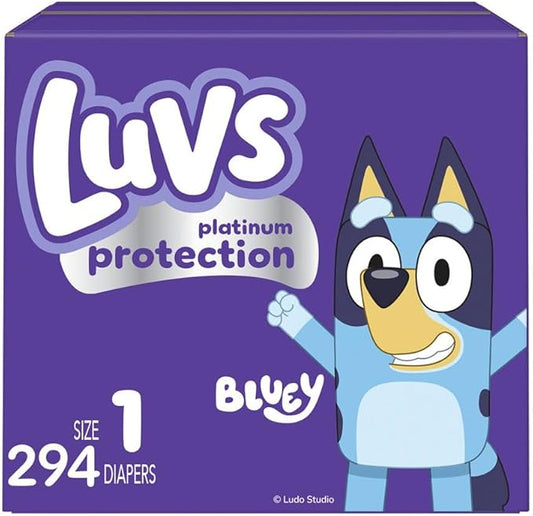 Luvs Size 1 Baby Diapers, Platinum Protection Bluey Diapers for Day & Night, Size 1, 294 Count (Packaging May Vary)