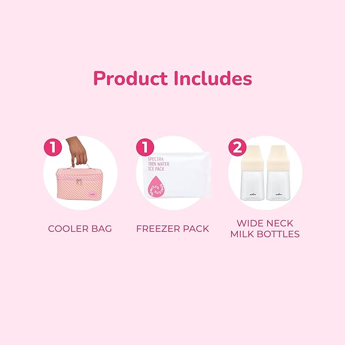 Spectra - Cooler Bag Storage Kit for Breast Milk - Pink (Ice Pack and 2 Wide Neck Bottles)