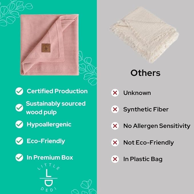 Hypoallergenic Silky Baby Blanket - 30x40 Inches Pink, Oeko-TEX® Certified, Thermal-Regulating, Soft Knit for Girls & Boys - Swaddle or Toddler Blanket, Dua