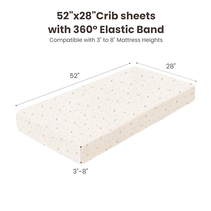 Konssy Muslin Crib Sheets for Boys, Soft Cotton Neutral Baby Sheets for Standard Crib Mattress 2 Pack, 52"x28" (Coffee Check,Moon)
