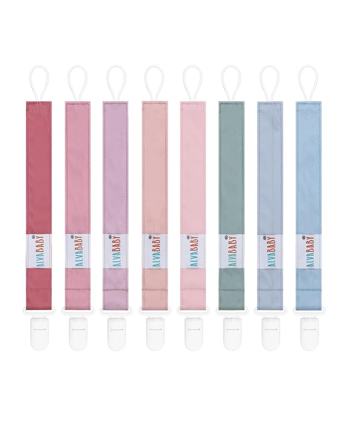ALVABABY Pacifier Clips for Neutral Boys Girls 8 Pack Paci Binky Holder Leashes Brown Pink 8DP08-DA