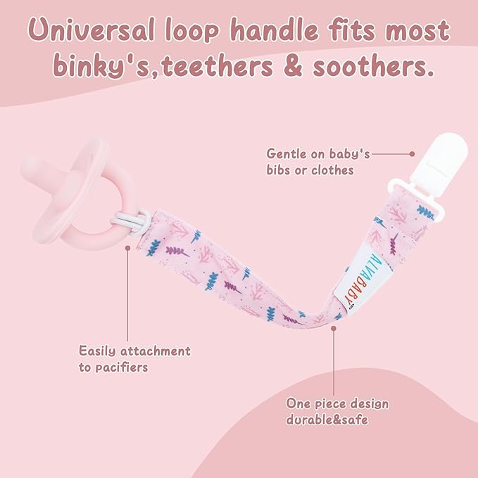 ALVABABY Pacifier Clips for Neutral Boys Girls 8 Pack Paci Binky Holder Leashes Rainbow 8DP09A