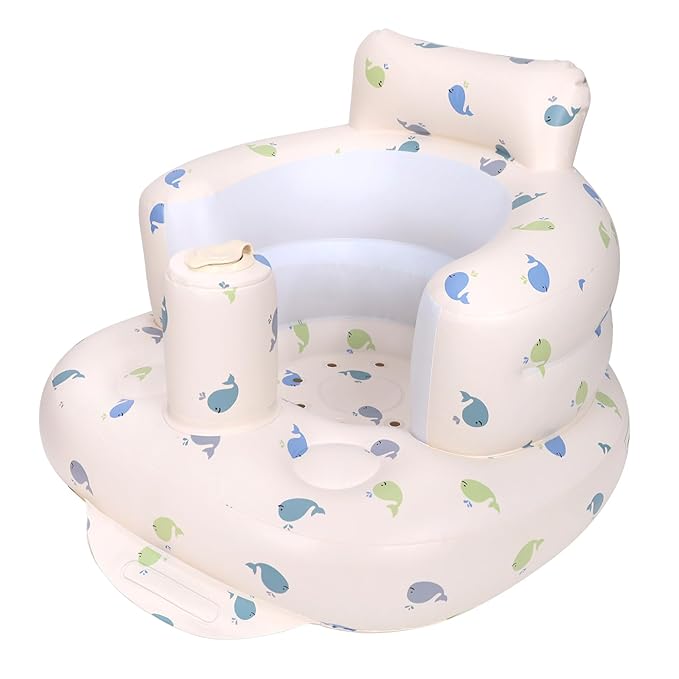 Inflatable Baby Chair, Inflatable Baby Seat for Babies 3 Months and Up, Summer Blow Up Chair with Built in Air Pump, Bumbo Seat for Learning to Sit, Palying, Camping, Whale