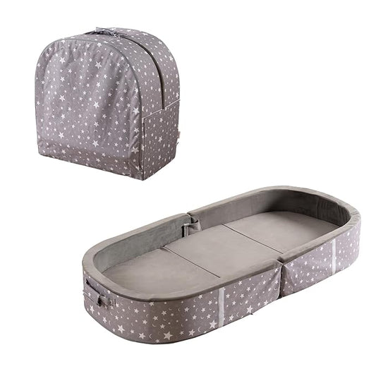 BYBYME Portable Toddler Travel Bed - Waterproof Foldable Floor Crib with Washable Fitted Sheet - Ideal Folding Toddler Cots for Sleeping and Sleepovers (Dark Grey)