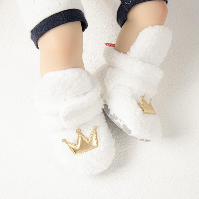Sawimlgy Newborn Infant Baby Girl Boy Cotton Booties Stay On Sock Slippers Soft Bedroom Shoes Non-Skid Ankle Boots With Grippers Toddler Crib Warm Shoe First Walker Birthday Shower