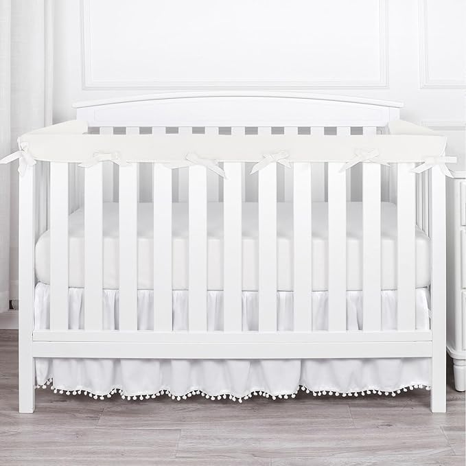 3 in 1 Crib Rail Covers for Teething,Soft Breathable Anti-Collision Crib Teething Rail Cover Edge Protector Strip(2025 New) (4pc-White)