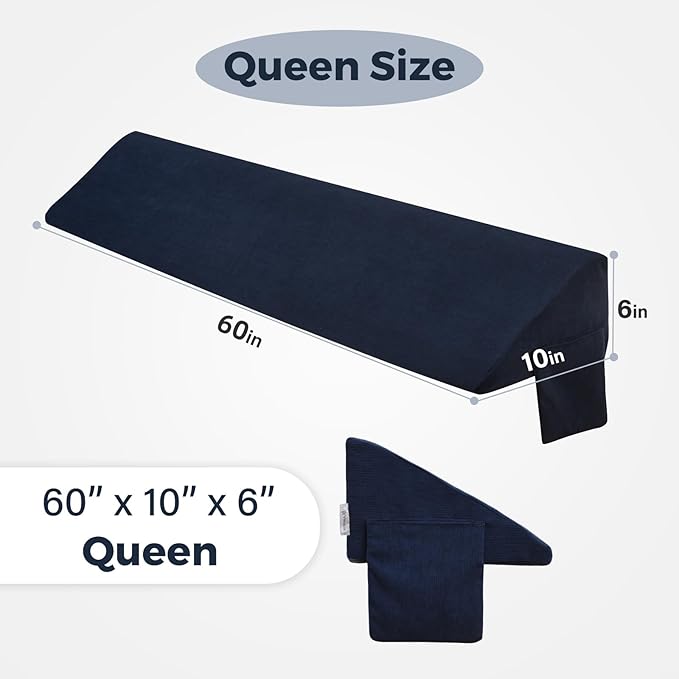 Vekkia Queen Bed Wedge Pillow for Headboard/Bed Mattress Gap Filler Wedge,Bed Gap Filler Close Gap (0-6"),Stop Pillow Falling Down(Blue 60"x10"x6")