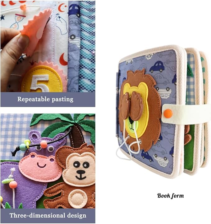 Felt Busy Book 3+ Year Old Toddler Sensory Toy Quiet Activity Book Educational Learning Including Cognition, Sorting, Matching - Animal Theme