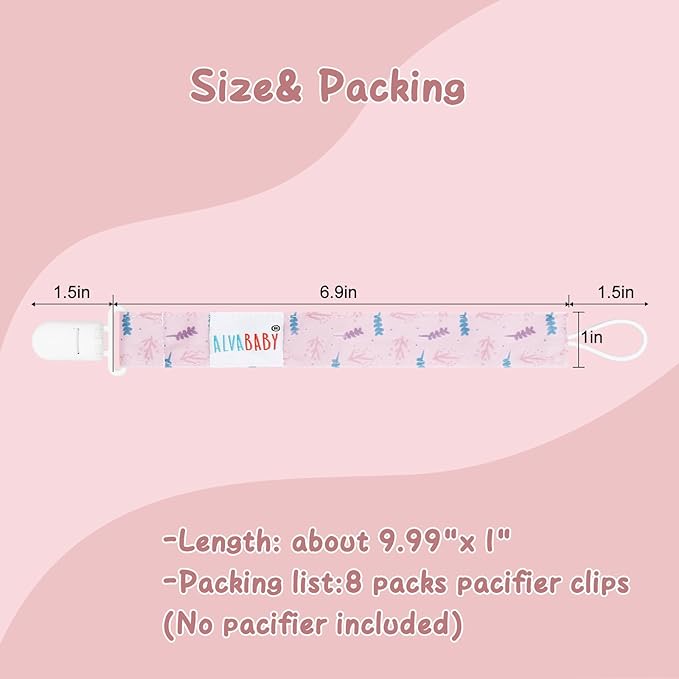 ALVABABY Pacifier Clips for Neutral Boys Girls 8 Pack Paci Binky Holder Leashes Rainbow 8DP09A