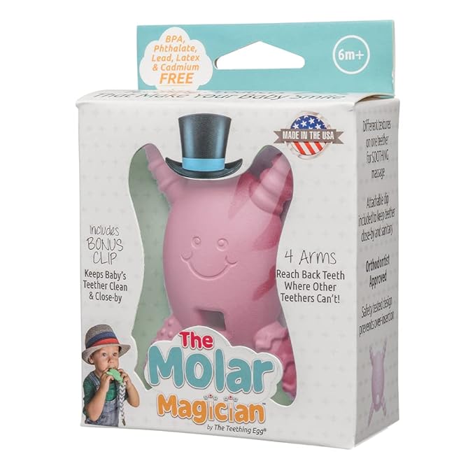 The Official Molar Magician Baby Teether - Freezable Molar Teething Toy for Baby, Infant & Toddler - Made in The USA - Sensory Toy 3-12, up to 18 Months, Pink